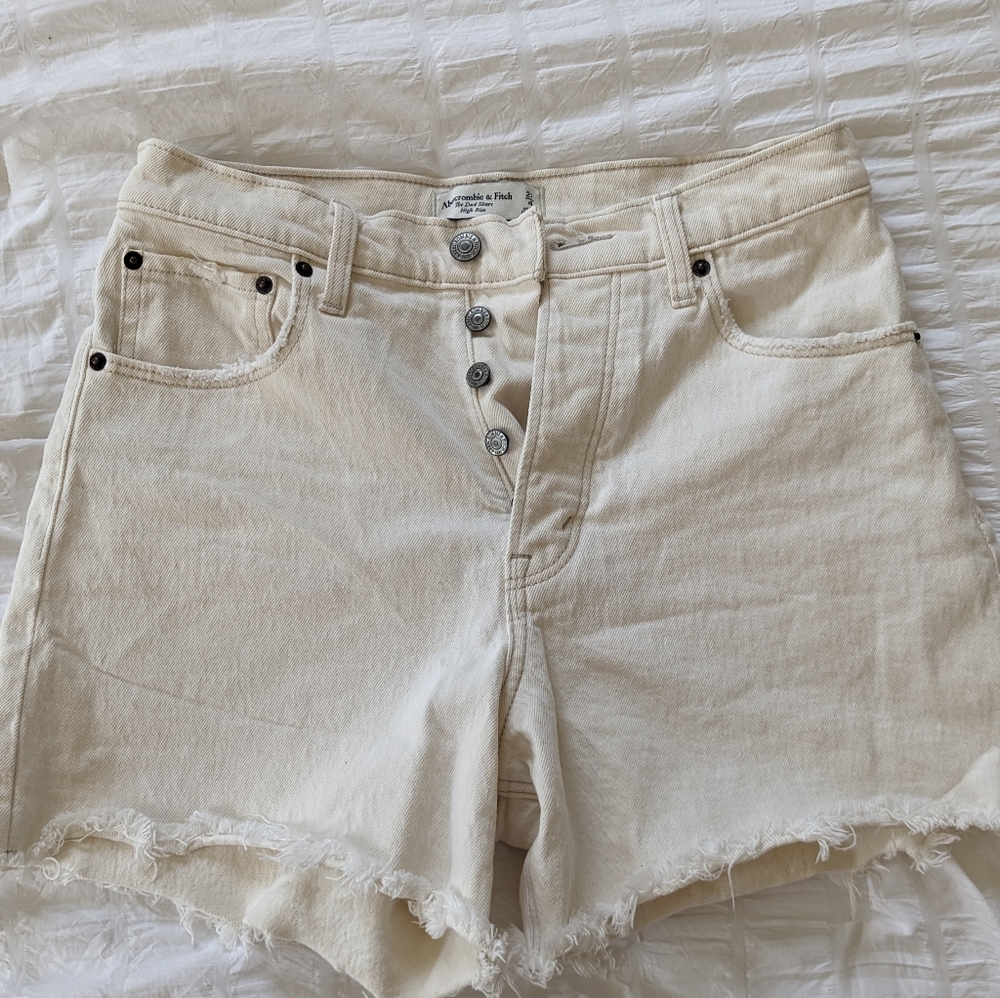 Abercrombie & Fitch Cream High-Rise Button-Front Jean Shorts